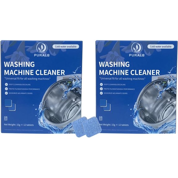 Washing Machine Cleaner Tablets - 24 Tabs (2x12 Pack), 1 Year Supply Deep Cleaning for HE Front Load & Top Load Washers, Septic Safe Eco-Friendly Deodorizer for Drum and Tub Seal