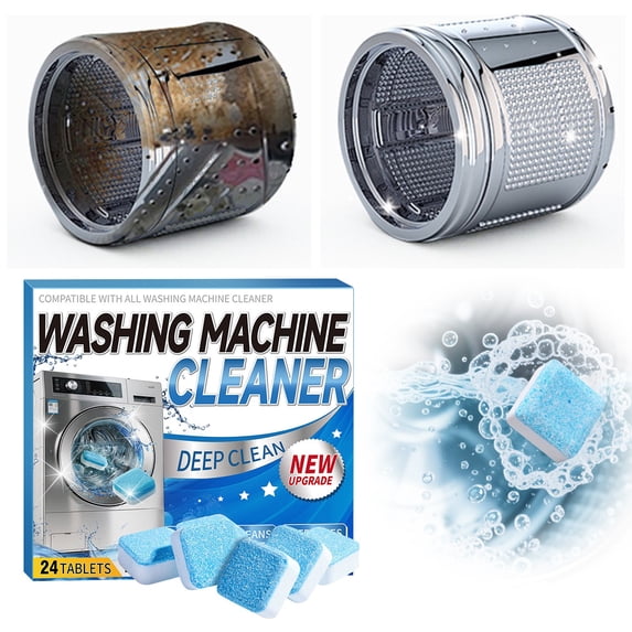 Washing Machine Cleaner Tablets, Deep Clean Deodorizer for Front & Top Load Washers, Removes Limescale Odor Residue, 24 Pack
