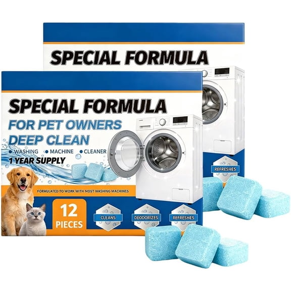 Washing Machine Cleaner Tablets – Deep Cleaning Tablets for Pet Hair & Odor Removal, Breaks Down Odor-Causing Buildup, Loosens Pet Hair Residue, Compatible with Top/Front Load Washers(RL 2 PCS)