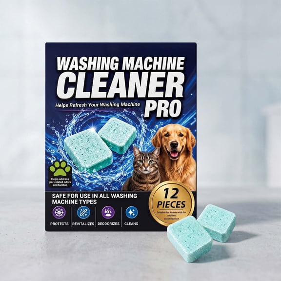 Washing Machine Cleaner Tablets, Natural Drum Freshener and Washer Care Tabs for Front and Top Loaders, 12-Count