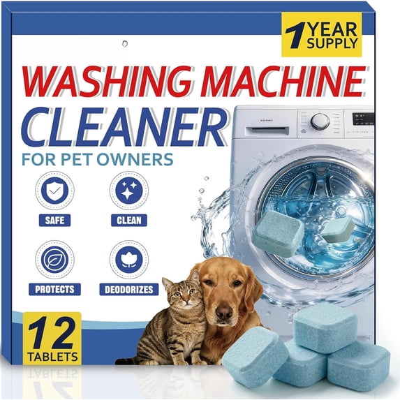 Washing Machine Cleaner Tablets for Owners -12Pack, Deep Clean Descaler,Tackles & Hair,Freshens Odors &Laundry Detergent ,Septic Safe,HE Top &Front Load Washer -6Month
