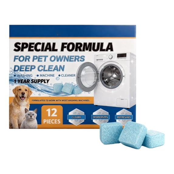 Washing Machine Cleaner Tablets for Pet Owners - 12pcs/1 Year Supply Deep Clean Descaler,Septic-Safe Washer Cleaner for Cat Dog Hair,Odors & Residue,Heavy Duty Descaler for HE Top Front Load Washers