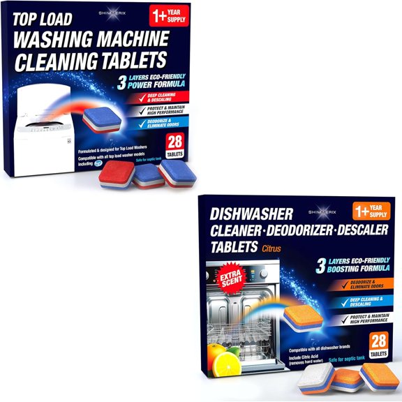 Washing Machine Cleaner Tablets Top Load 28 Pack & Dishwasher Cleaner Deodorizer Descaler Tablets 28 Pack Bundle - 1 Plus Year Supply - Septic Safe Eco Friendly Formula