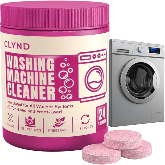 Washing Machine Cleaner Tablets Unscented 24 Pack Residue-free Laundry Washer Cleaner for HE Front Load, Top Load Washing Machine Cleaning Tablets Pro Descaler Deodorizer, Low Suds 1 Year Supply