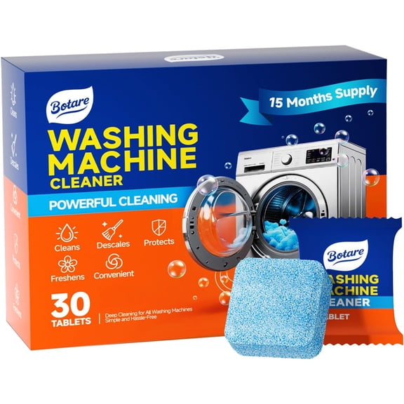 Washing Machine Cleaner tablets, 30 Count - 15 Month Supply, Deep Cleaning Deodorizer for HE Front & Top Loader Laundry Washer, Cleans Inside Drum Pump Valve Hoses, Septic Safe, Lemon Secent