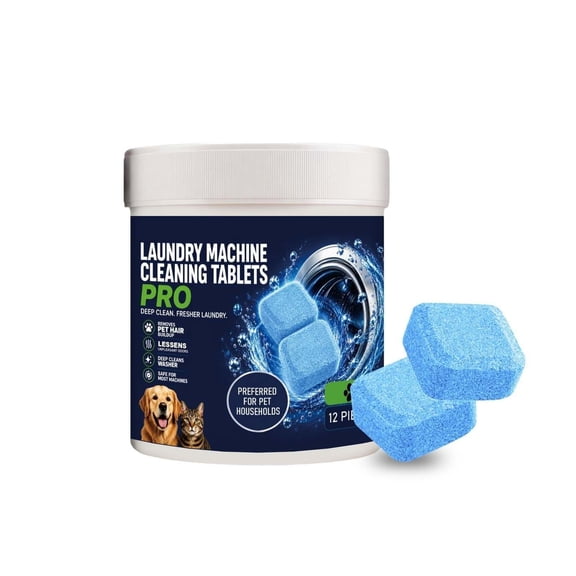 Washing Machine Cleaning Tablets for Pet Hair and Odor, Inner Drum and Laundry Tub Treatment for Residue, Grime and Buildup, Compatible with Front Load, Top Load and HE Washers