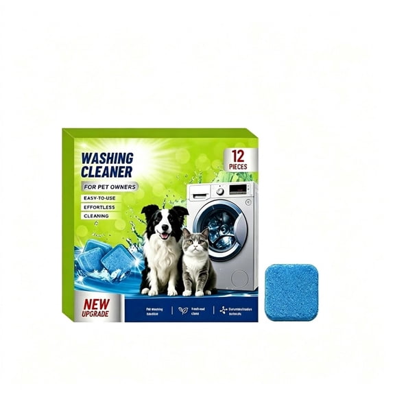 Washing Machine Cleaning Tablets Ultra 40% Stronger, 12 Pack, 12 Month Supply, Removes Residue, Septic Safe, Formulated for Pet Owners