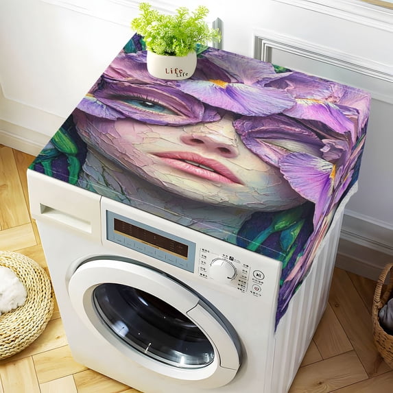 Washing Machine Cover 51.2x22in, Durable Polyester Dust Cover with Lace Trim and Side Pocket for Appliances Iris Fairy