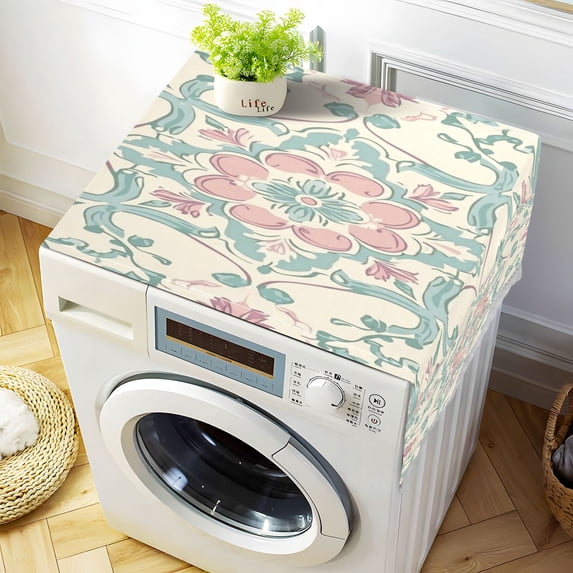 Washing Machine Cover 51.2x22in, Durable Polyester Dust Cover with Lace Trim and Side Pocket for Appliances Rose Red Boho Pattern