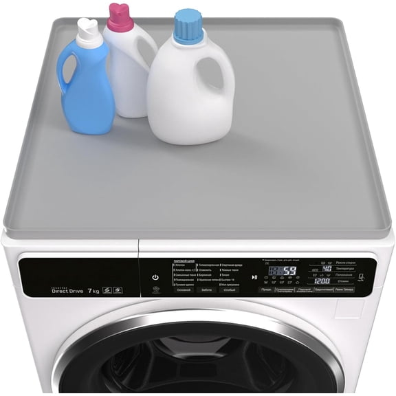 Washing Machine Cover for Top 27x 27" Pad for Top of Washer or Dryer Protector Rubber Mat for Washing Machine Accessories Non Slip Waterproof Washable (Light Gray)