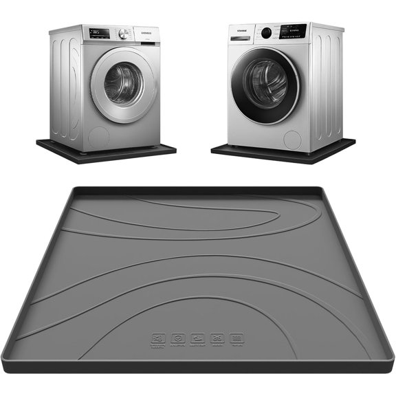 Washing Machine Drain Pan Mat,Extra Thick 33x30inch Non-Slip Washer Tray,Raised Drip Mat for Under Dryer or Washer,Anti-Vibration,Floor Leak Protector for Laundry Room