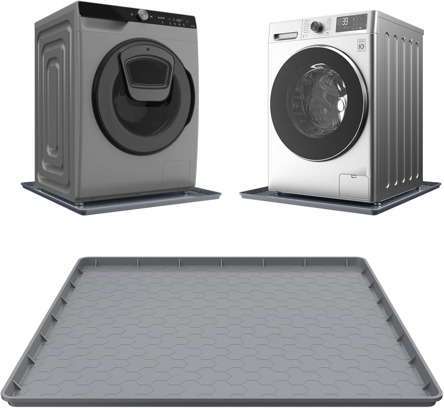 Washing Machine Drain Pan Silicone Mat, Thickened Large 30" X 28" Non-Slip Waterproof Washer Drip Tray, Raised Edge Mat for Under Dryer or Washer, Anti-Vibration,Floor Leak Protector for Laundry Room