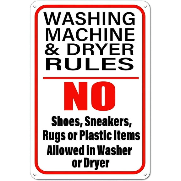 Washing Machine & Dryer Rules Funny Metal Tin Sign,Dryer Rules Laundromat Vintage Metal Plaque for Bathroom Home Washroom Home Pub Bar Deco Wall Decor12x8 Inches