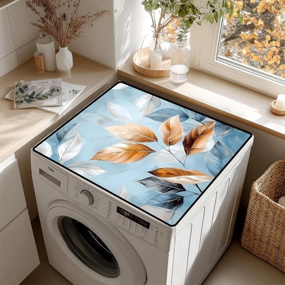Watercolor Floral Print Washer Dryer Top Cover, Waterproof Non-Slip Laundry Appliance Protector Mat, Boho Decor, 23.6"x19.7"