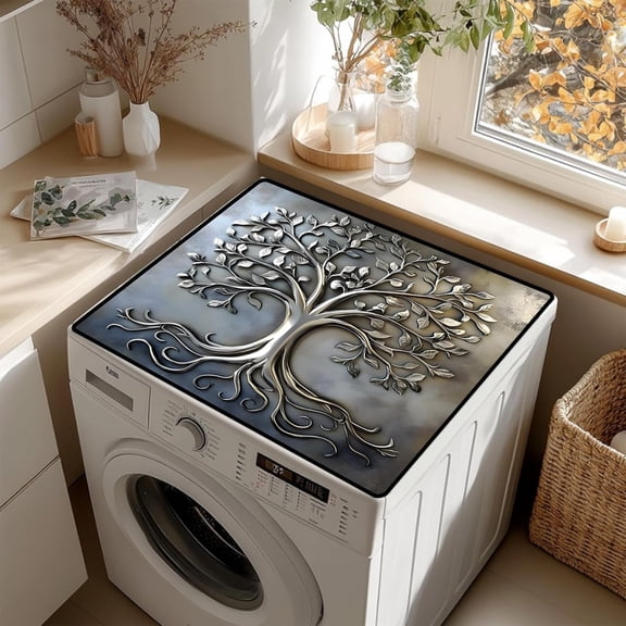 Tree of Life Print Washer Dryer Top Cover, Waterproof Non-Slip Laundry Appliance Protector Mat, Nature Inspired Decor, 23.6"x19.7"