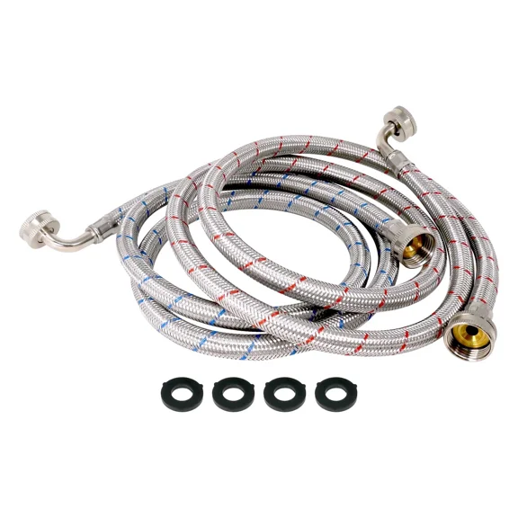 Washing Machine Hoses 2 Pack - 5 Feet, 3/4 Female Hose With Red And Blue Coded