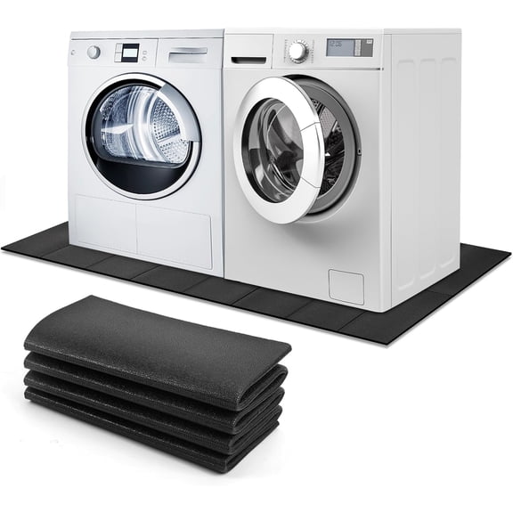 Under Washing Machine Mat, 7mm Thick Rubber Washer Dryer Mat, 62.9x29.5 inches Anti Vibration Mat, Sound Absorbing Non-Slip Floor Protection Cut-to-Fit