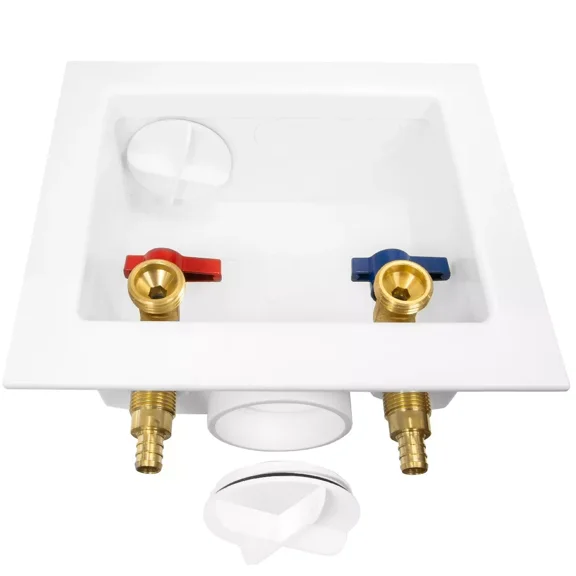 Washing Machine Outlet Box with 1/4-Turn Brass Valves, 1/2" Crimp PEX Inlet, Easy Installation and Durable Design