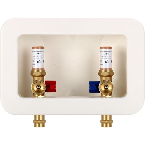 Washing Machine Outlet Box with Water Hammer Arrestor 1/2 PRESS FIT Connection, with Shutoff Valve