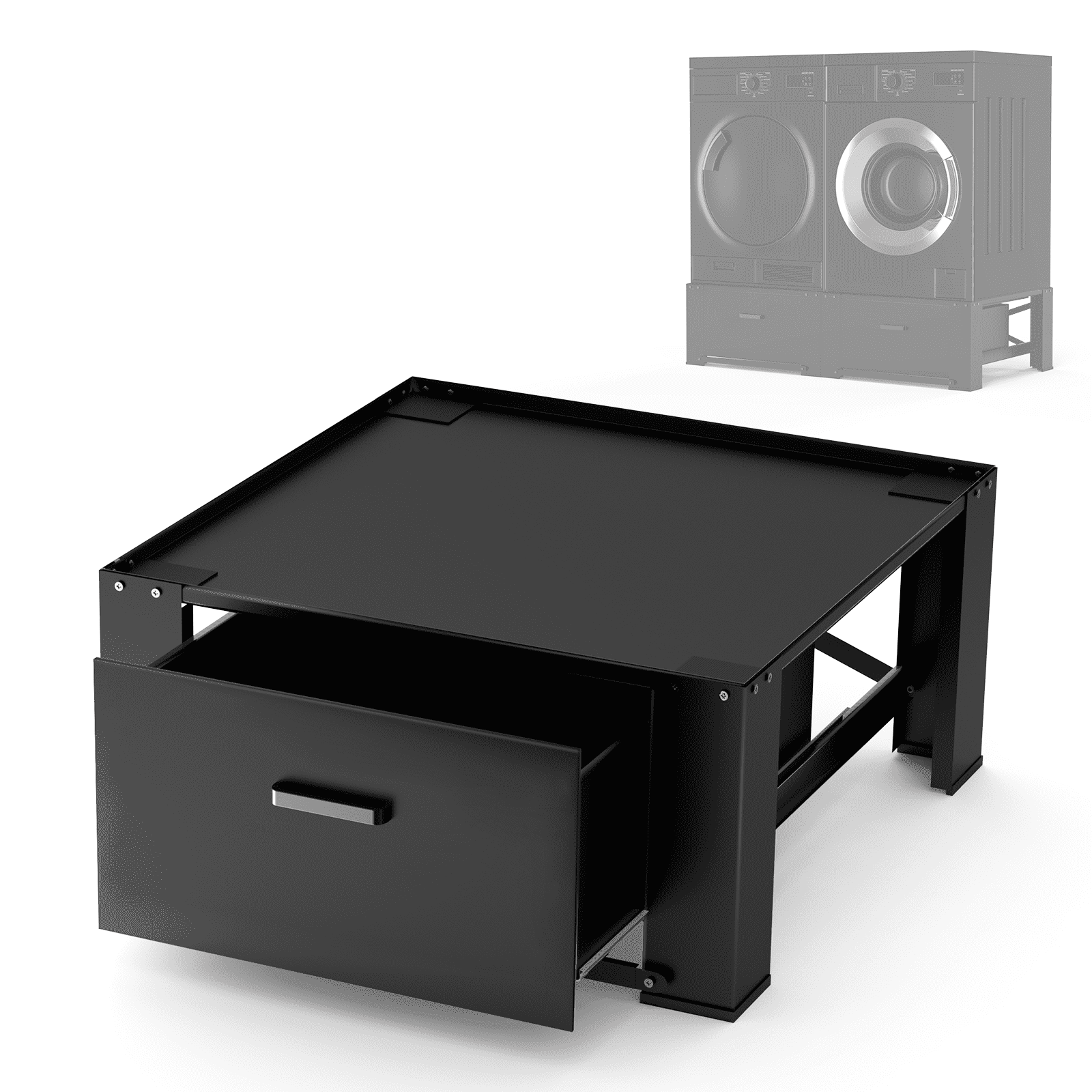28.4" Washing Machine Pedestal with Drawer and Upper Panel Matalde Laundry Pedestal Upgraded Design, Washer and Dryer Stand, Black