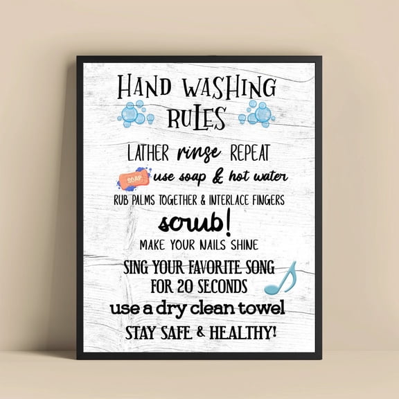 Washing Rules Bathroom Sign Quirky Restroom Fun Home Decor