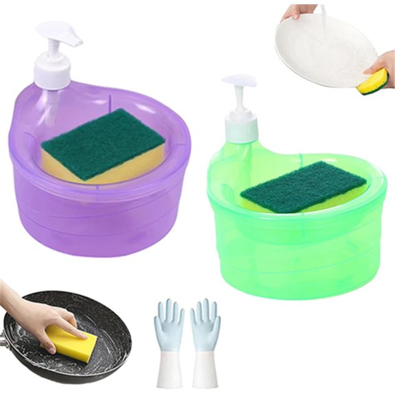Washing Soap Dispenser Bowl, Dish Soap Dispenser Bowl for Kitchen, Space Saving Hand Soap Dispenser, Counter Dish Washing Soaps Dispensers, Sink Countertop Organizer (Green+Violet)