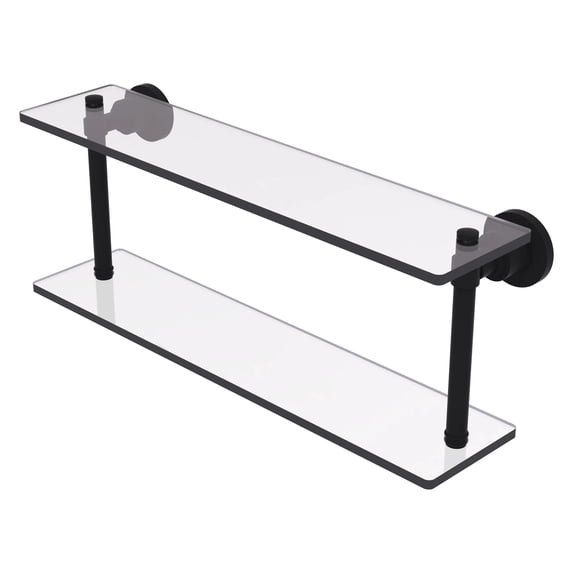 Washing Square Collection 22-in Two Tiered Glass Shelf in Matte Black