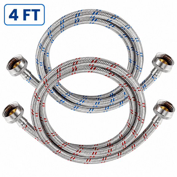 Washing machine hoses, for Leak-Proof Installation, 4ft Heavy Duty Braided Stainless Steel Supply Lines, 2 Pack