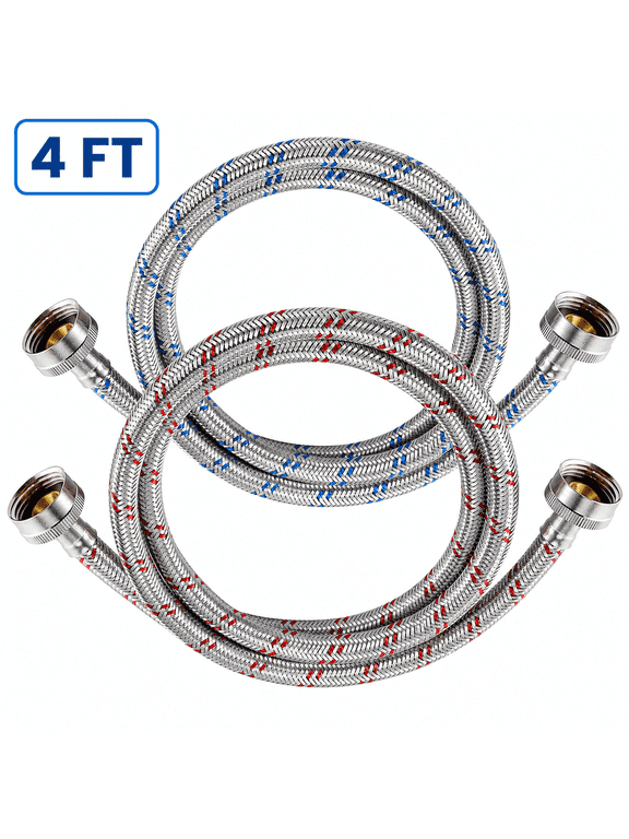 Washing machine hoses, for Leak-Proof Installation, 4ft Heavy Duty Braided Stainless Steel Supply Lines, 2 Pack