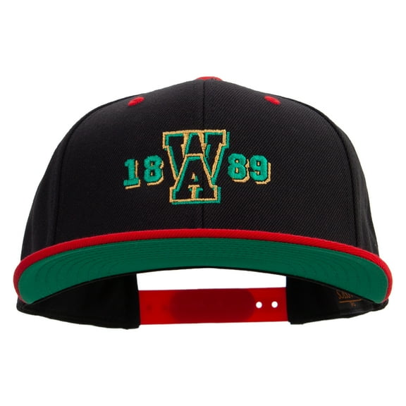 Washington 1889 Logo Embroidered Wool Blend 2 Tone Classic Snapback - Black Red OSFM