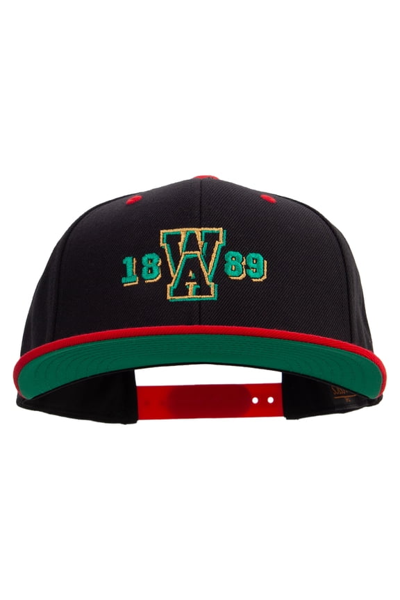 Washington 1889 Logo Embroidered Wool Blend 2 Tone Classic Snapback - Black Red OSFM