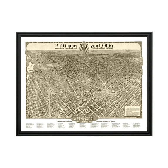 Washington Art, 1923 Vintage Map of Washington , DC History Wall Decor Gift, Old Washington Map - 24" x 18" Black Framed Print