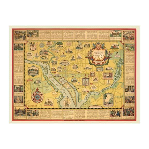 Washington Art, 1938 Vintage Map of Washington DC, DC History Wall Decor Gift, Old Washington Map - 24" x 18" Unframed Print