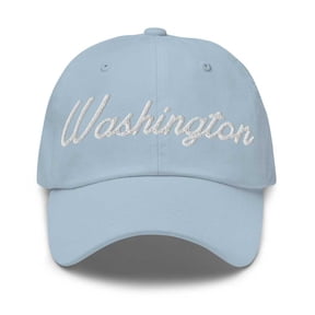 Washington Baseball Cap Washington Dad Hat Bold Script District of Columbia DC Hat Embroidered Souvenir Gift Light Blue