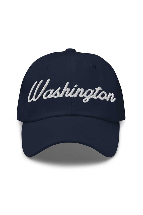 Washington Baseball Cap Washington Dad Hat Bold Script District of Columbia DC Hat Embroidered Souvenir Gift Navy