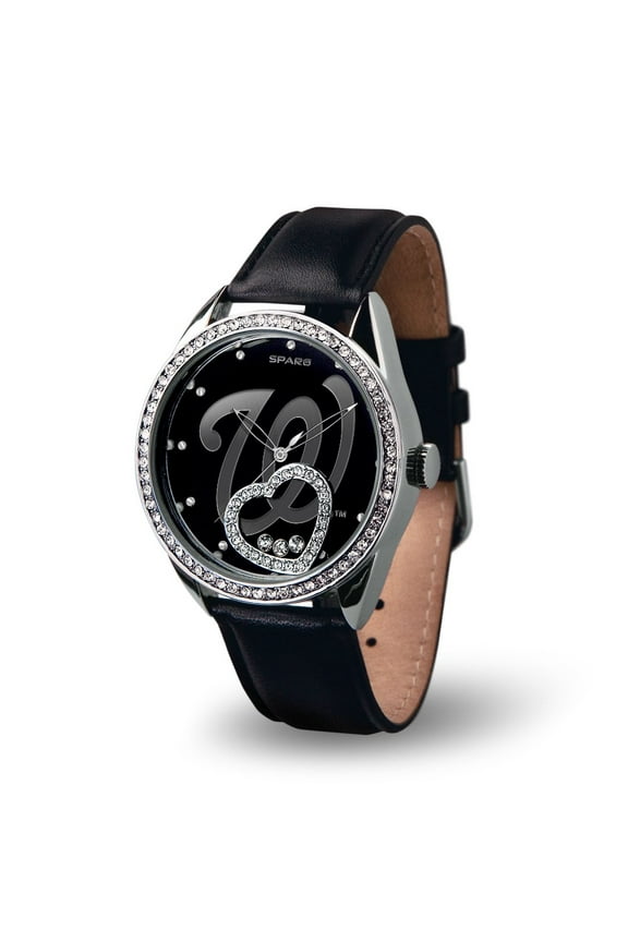 Washington Baseball Nationals Ladies / Women's Watch With Team Logo Inlay & Floating Crystal Heart
