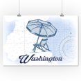 thumbnail image 1 of Washington - Beach Chair & Umbrella - Blue - Coastal Icon - Lantern Press Artwork (16x24 Giclee Gallery Print, Wall Decor Travel Poster), 1 of 1