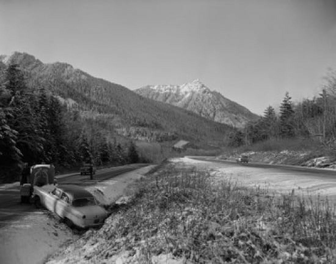 Washington Cascade Mountains icy highway skid on US 10 near North Bend Canvas Art - (24 x 36)