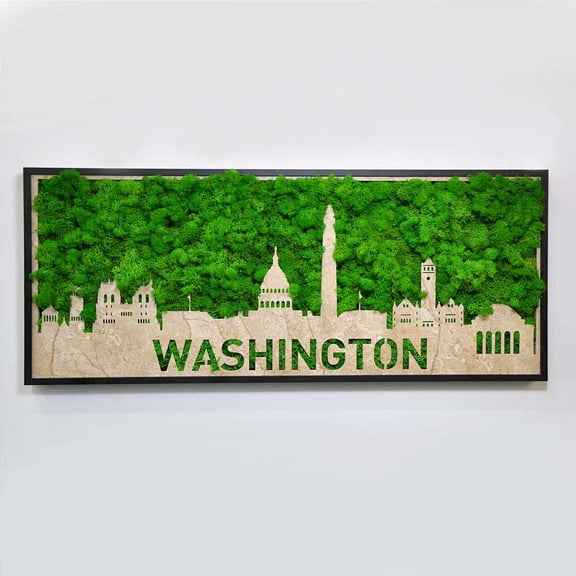Washington City Silhouette Moss Wall Art Iron Hanging Frame