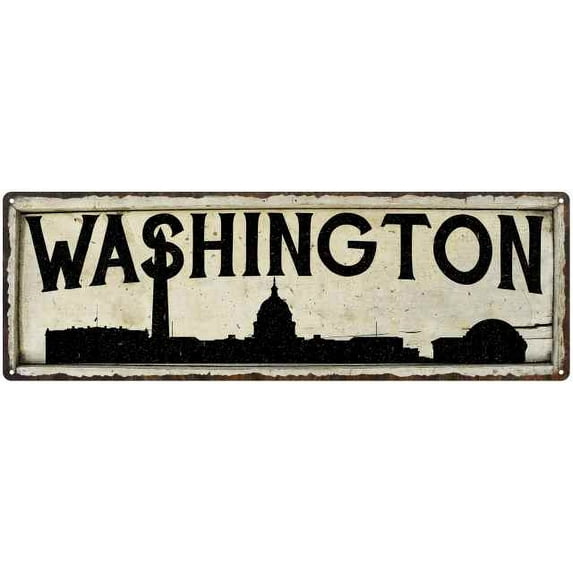 Washington City Sky Line Silouette Chic Wall Decor 8x24 Metal Sign 108240028028