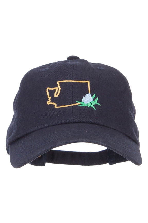 Washington Coast Rhododendron with Map Embroidered Unstructured Washed Cap - Navy OSFM