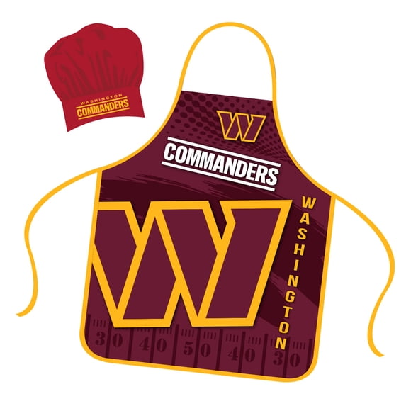 Washington Commanders Apron Chef Hat Set Full Color Universal Size Tie Back Grilling Tailgate BBQ Cooking Host