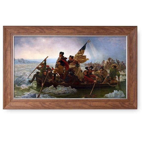Washington Crossing The Delaware 1851 The Classic Art Reproductions,Giclee Prints Framed WallArt Decor,Image Size:30x16 inches,Faux Wood Grain With Narrow Silver Inner lip Framed Size:35.5x21.5 inchs