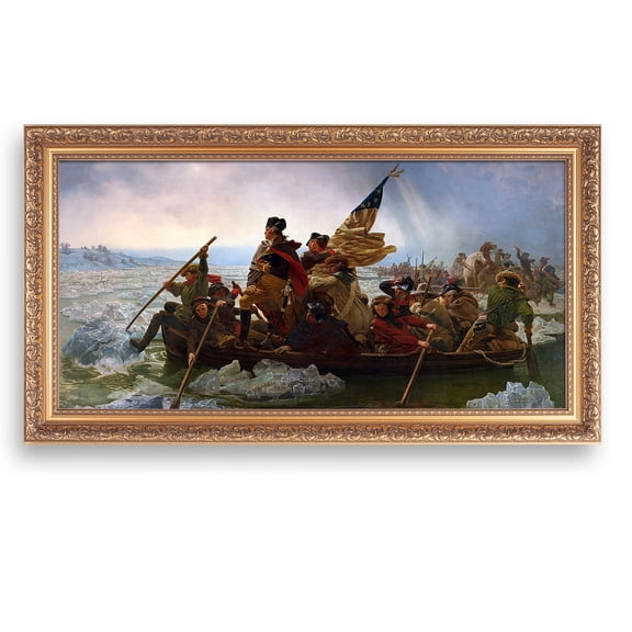 Washington Crossing The Delaware 1851 by Emanuel Leutze The World Classic Art Reproductions,Giclee Prints Framed WallArt for Home Decor,Image Size:24x12 inches,Gold Art Framed Size:26.75x14.5 inchs