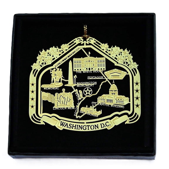 Washington D.C. Brass Ornament Black Leatherette Gift Box
