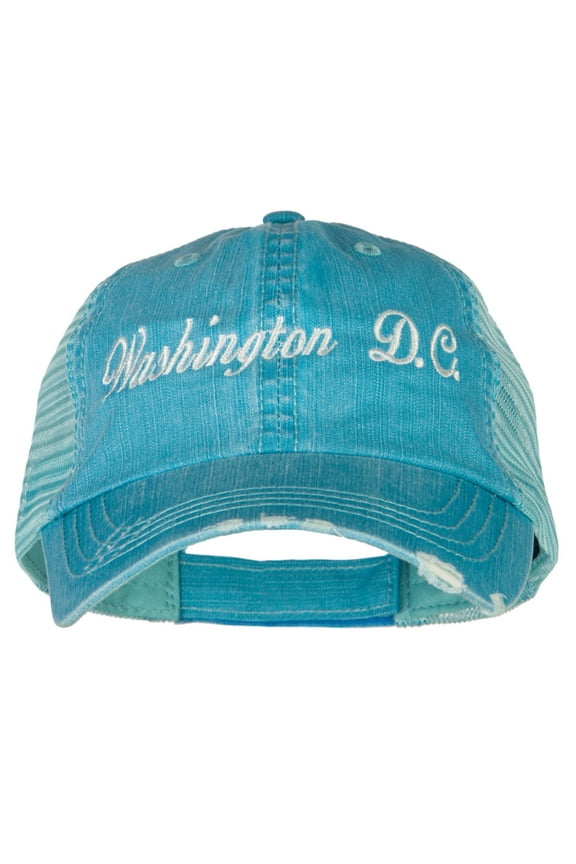 Washington D.C. Embroidered Low Profile Cotton Mesh Cap - Aqua OSFM