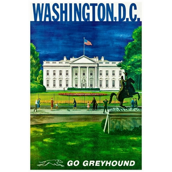 Washington D.C. - Greyhound Bus Line - 1960s Vintage US Travel Poster (8x12Inches(US/CANOnly))