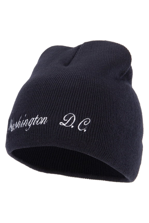 Washington D.C. Letter Design Embroidered 8 Inch Knitted Short Beanie - Black OSFM