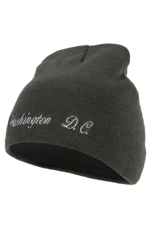 Washington D.C. Letter Design Embroidered 8 Inch Knitted Short Beanie - Dk Grey OSFM