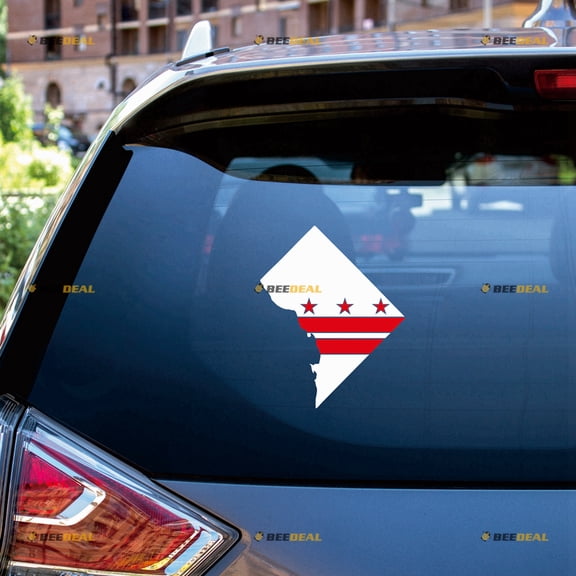 Washington, D.C Map Flag Sticker Decal Vinyl - 2 Pack White + Red 4" - For Car Boat Laptop Cup No Background Die-cut